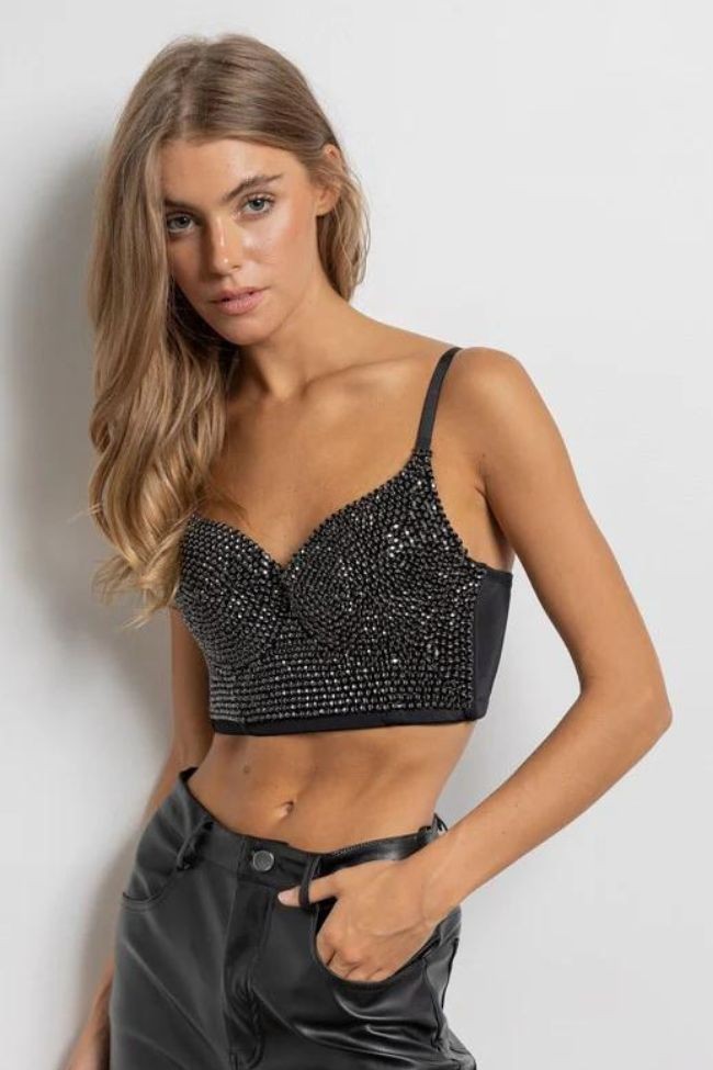 Myrina Crop Bustie Top With Black Rhinestones ZIZO - 2