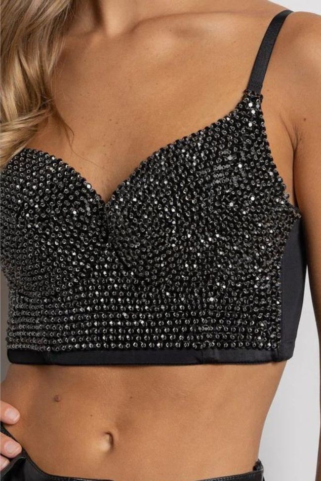 Myrina Crop Bustie Top With Black Rhinestones ZIZO - 1