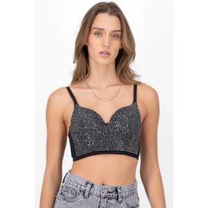 Myrina Crop Bustie Top With Black Rhinestones