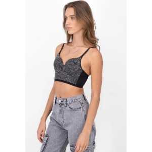 Myrina Crop Bustie Top With Black Rhinestones
