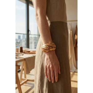 Vintage Style Χρυσό Βραχιόλι (Bangle) με Χειροποίητες Ματ Λεπτομέρειες | Abstract Animal Print