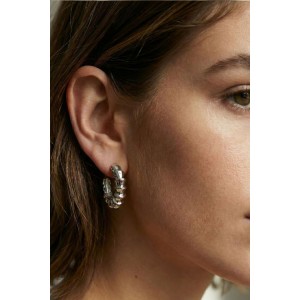 Chunky Croissant Stainless Steel | Silver Ribbed Hoops