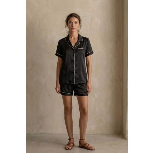 Themis Blue-Black Satin Pyjamas Set