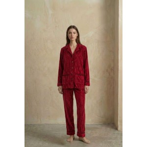 Nairis Elegant Sued Red Wine Pyjamas Set